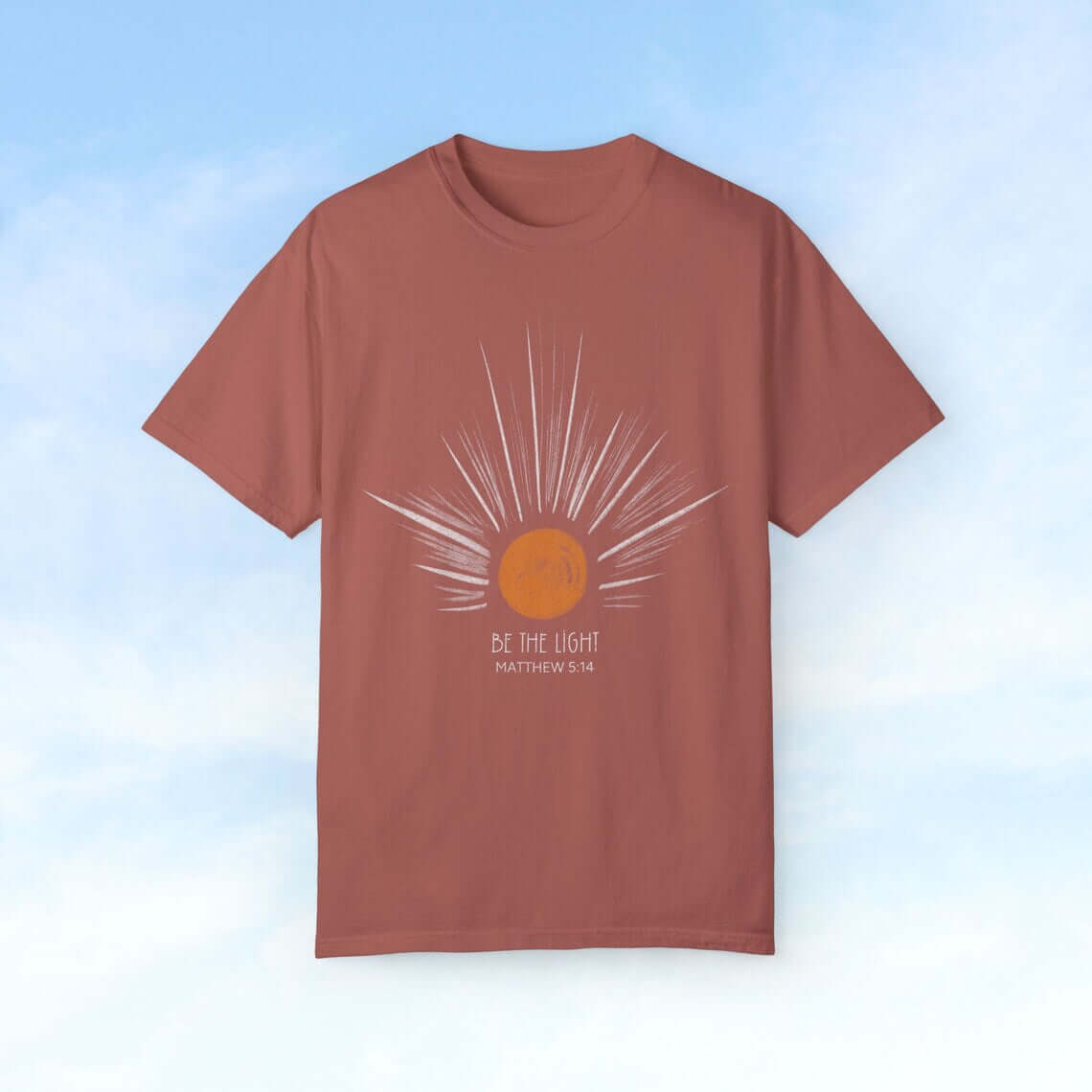 Be The Light Sunburst Christian Tee with Sun Rays Graphic on Trendy Boho T-Shirt, Perfect Gift for Mom, Faith Bible Verse, Christian Apparel