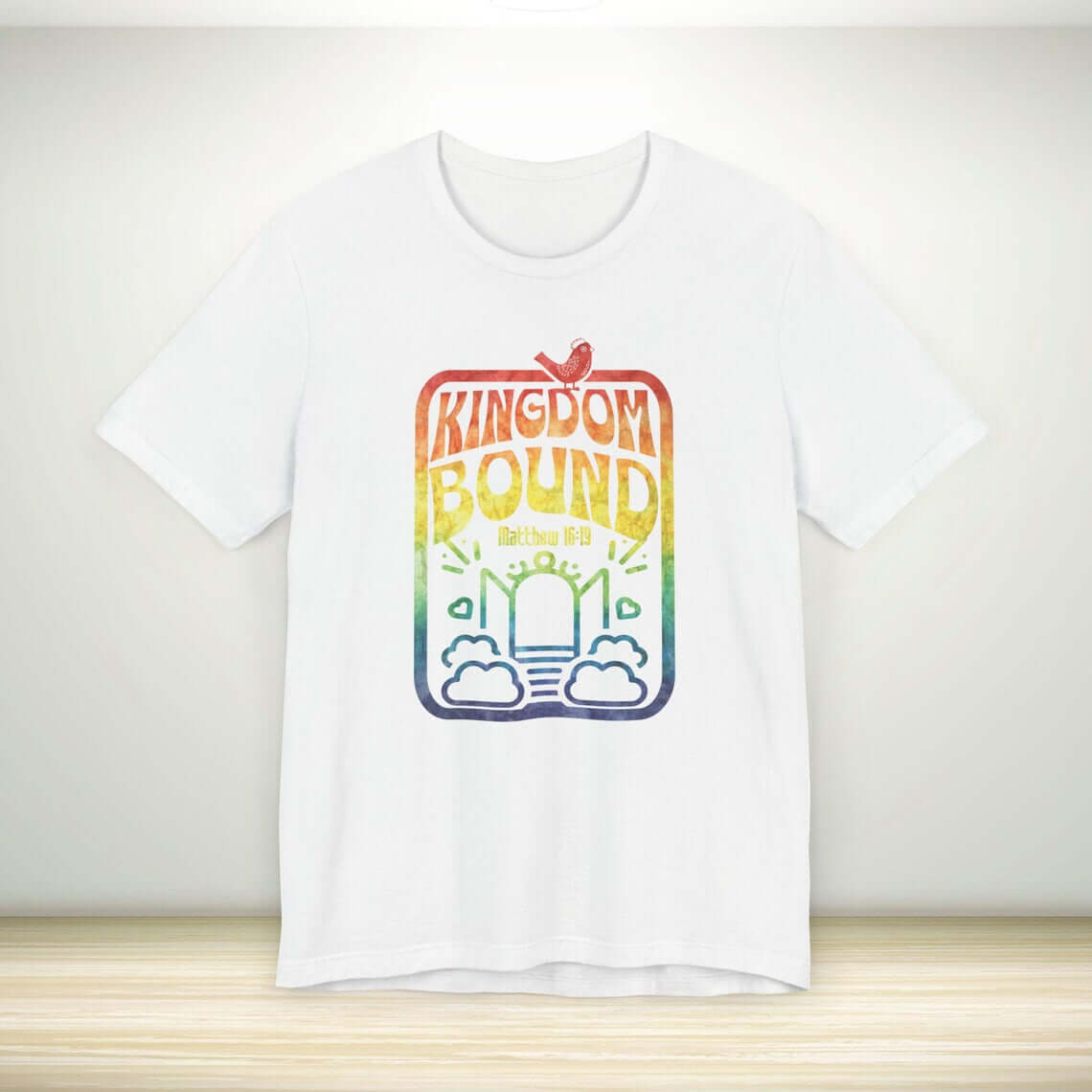 "Kingdom Bound Christian t-shirt with colorful retro design, perfect faith shirt for worship and church events"