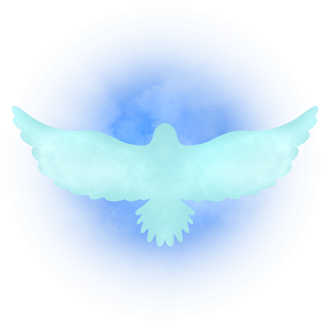 a blue Christian dove bird flying in the air on a white background